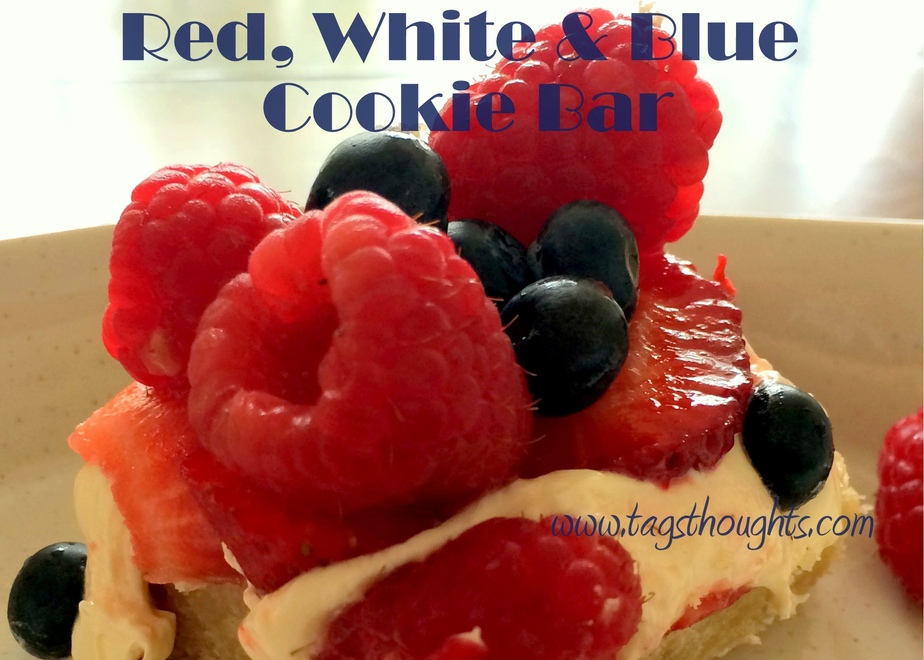 A tasty treat made with fresh fruit. Enjoy the fruits of the Spring & Summer seasons with this Red, White & Blue Cookie Bar Recipe by trishsutton.com.