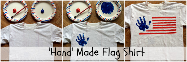 Handmade Flag Shirts; A fun way to show patriotism on Memorial Day, Flag Day, Independence Day and at Summer BBQs. Patriotic Shirt created by kids.