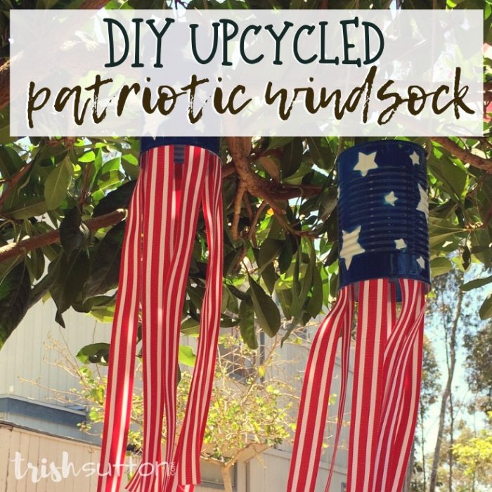 Create festive outdoor decor just in time for Memorial Day, Flag Day and Independence Day. Upcycled Patriotic Wind Sock DIY Tutorial.