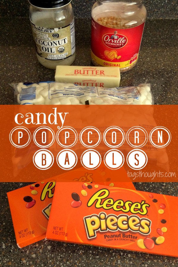 Candy Popcorn Balls; a handful of ingredients including your favorite candy pieces, less than 30 minutes in the kitchen & you will have a loved sweet treat! TrishSutton.com