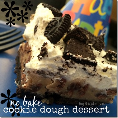 No Bake Layered Cookie Dough Dessert Recipe. A tasty dessert that is not as sweet as it sounds made with egg free raw chocolate chip cookie dough. 