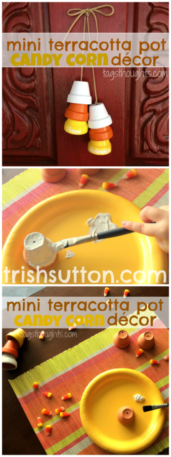 Mini Terracotta Pot Candy Corn Decor by TrishSutton.com
