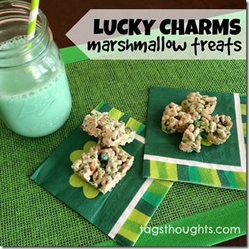 St. Patrick's Day Lucky Charms Marshmallow Treats Recipe by tagsthoughts