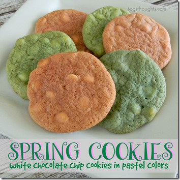 Spring Cookies; White Chocolate Chip Cookies in Pastel Colors by trishsutton.com