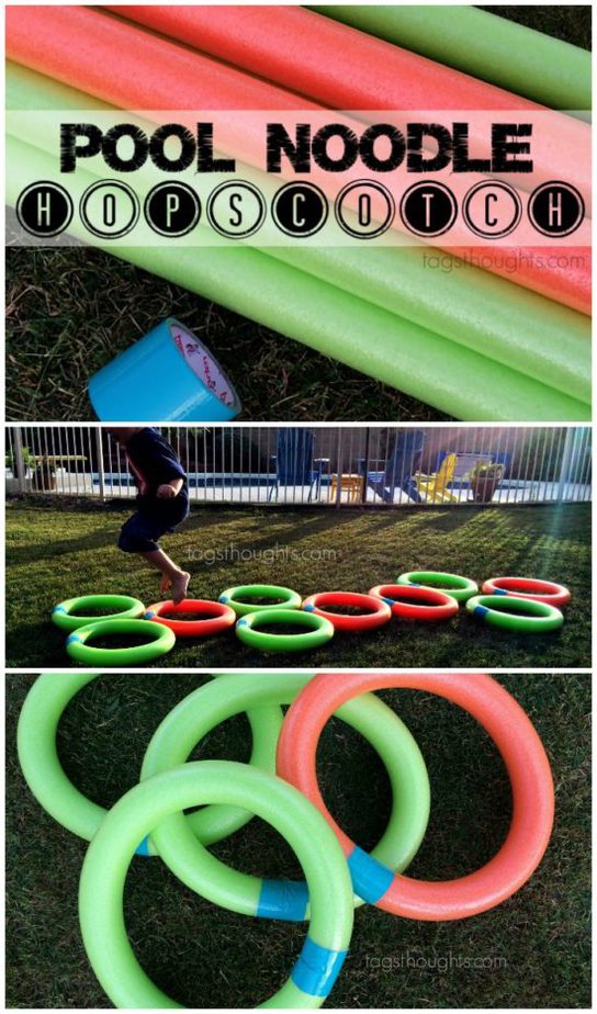 Pool Noodle Hopscotch; Yard Game for Kids, DIY by TrishSutton.com