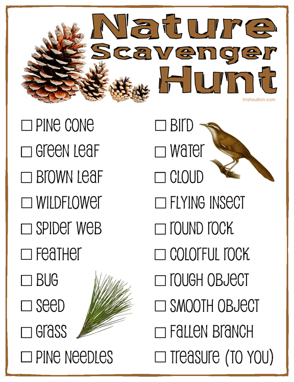 Nature Scavenger Hunt; Free Printable for Kids by Trish Sutton