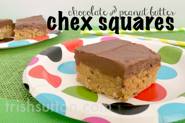 Chocolate & Peanut Butter Chex Squares Recipe by TrishSutton.com