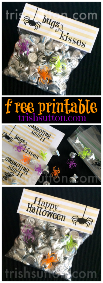 Bugs & Kisses Halloween Treat Free Printable by TrishSutton.com - Perfect for Halloween Parties, Youth Groups, Neighbors, Classrooms, Friends & Family. A silly & sweet Halloween Treat!