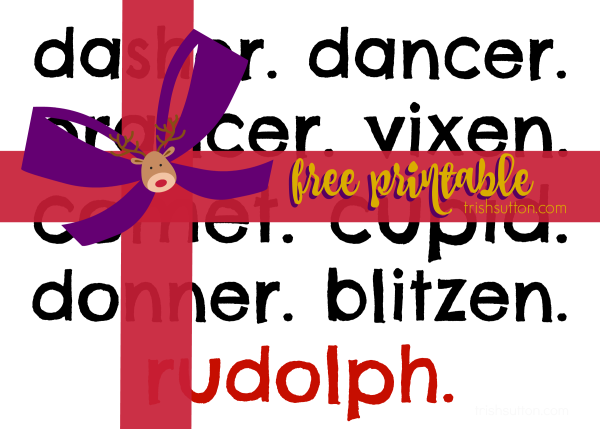 Christmas Printable; Santa's Reindeer, TrishSutton.com #freeprintable #reindeer