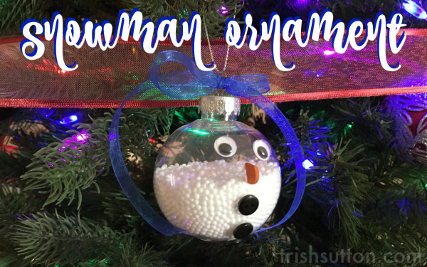 Snowman Ornament; a simple creation with a clear bulb & faux snow. A great gift for any Christmas tree. TrishSutton.com