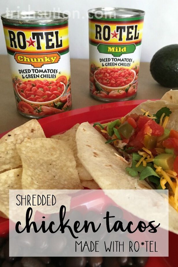 Shredded Chicken Tacos: A recipe, a kitchen tip and a cooking hack. Dinner made easy with RO*TEL and fresh Avocado perfect for practice nights.