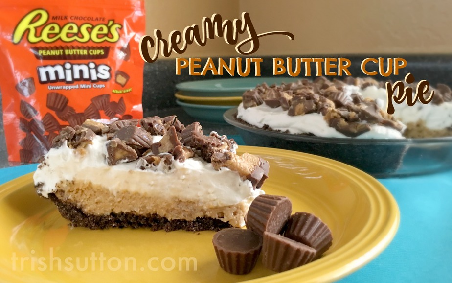Creamy Peanut Butter Cup Pie Recipe; No Bake and perfect for all the peanut butter & chocolate lovers! Birthdays, Mother's Day, Father's Day, EVERYDAY sweet & simple dessert. By Trish Sutton