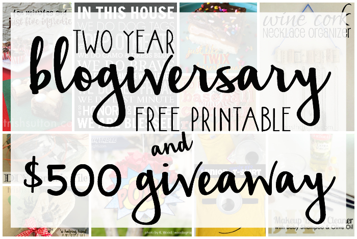 Two Year Blogiversary Free Printable And $500 Giveaway, Enter at TrishSutton.com. Giveaway ends on 05.02.2016.