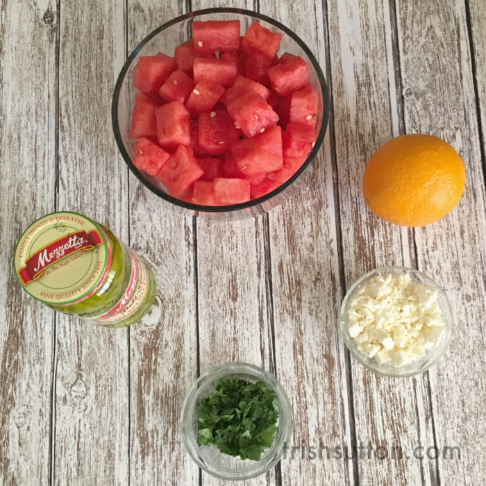 Watermelon Summer Salad Recipe; Made with Mezzetta Jalapeños and Feta Cheese. Mezzetta Grill Giveaway. #BoldBrightSummer #Mezzetta TrishSutton.com.