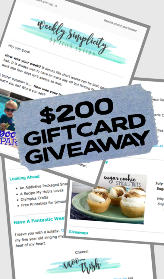 Weekly Simplicity Newsletter; $200 Gift Card Giveaway TrishSutton.com