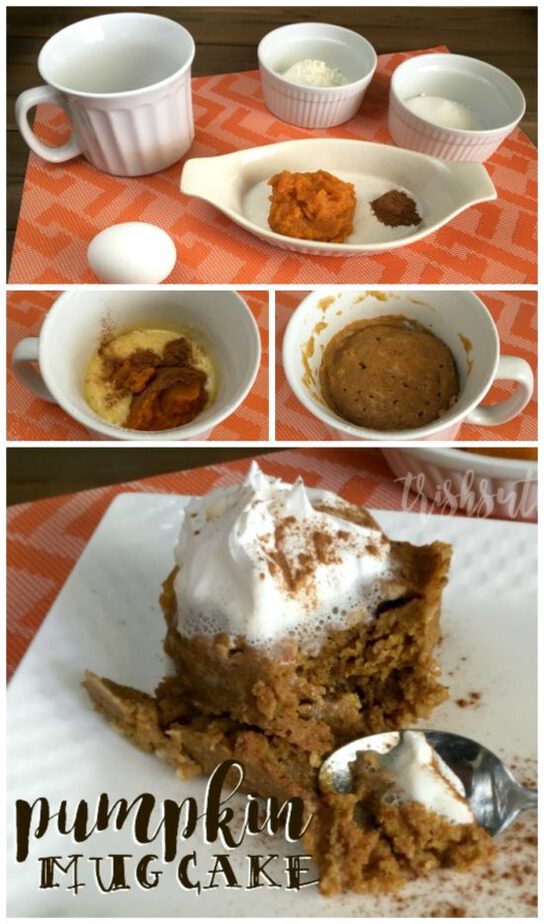 Simple Two Minute Pumpkin Mug Cake; Fall Blog Hop - TrishSutton.com