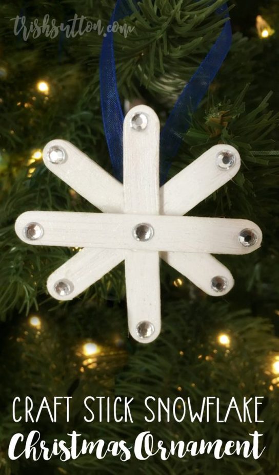 Craft Stick Snowflake Christmas Tree Ornament; TrishSutton.com