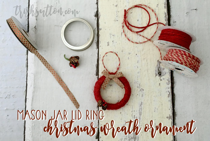 Mason Jar Lid Ring Christmas Wreath Ornament, TrishSutton.com {Blog Hop}
