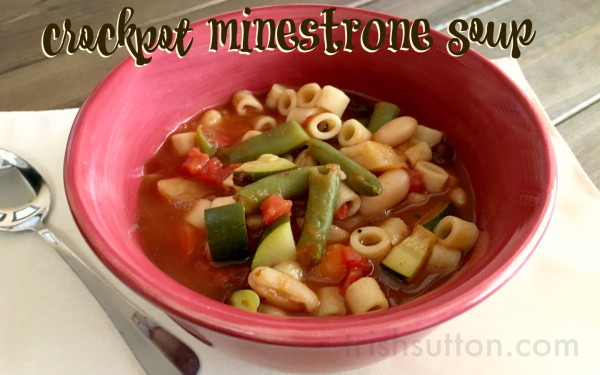 Crockpot Minestrone Soup; This recipe takes about 10-15 minutes prep and about seven hours in the crockpot. TrishSutton.com