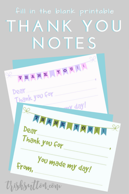 Fill In The Blank Printable Kids Thank You Notes {2 Color Options} TrishSutton.com
