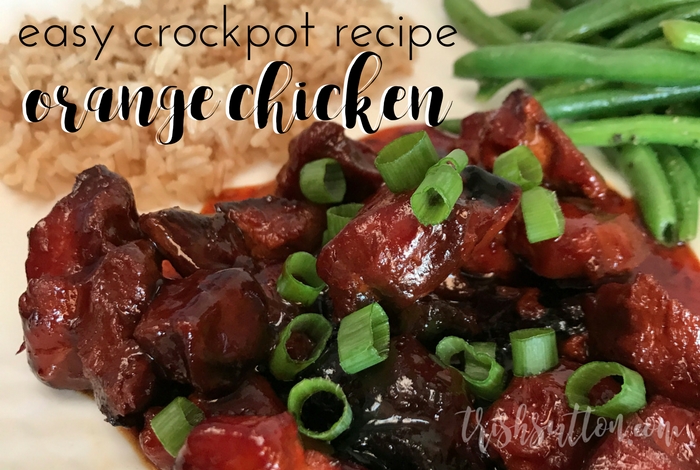 A simple family meal made with just five ingredients and full of flavor; Easy Crockpot Orange Chicken Recipe. TrishSutton.com