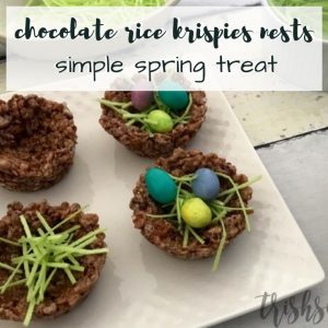 Simple Spring Treat Chocolate Rice Krispie Nests; TrishSutton.com