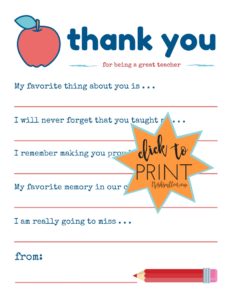 Teacher Appreciation Week Printable Thank You Note