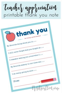 Teacher Appreciation Week Printable Thank You Note