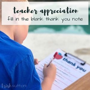 Teacher Appreciation Week Printable Thank You Note; Fill in the Blank. TrishSutton.com