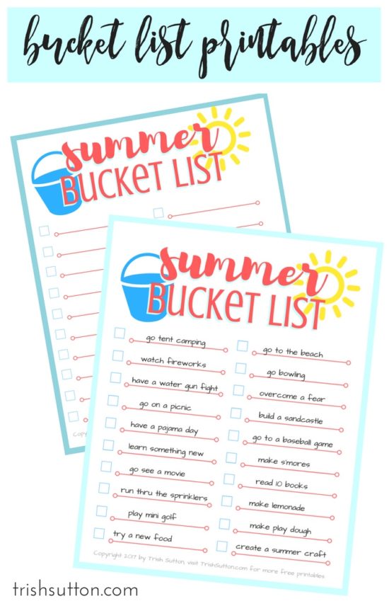 Summer Bucket List; Free Printable for Summertime by TrishSutton.com