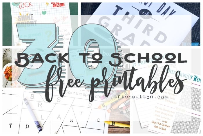 A round-up of 30 Back to School Free Printables including lunchbox notes, elementary aged worksheets and checklists for all grades including college. TrishSutton.com