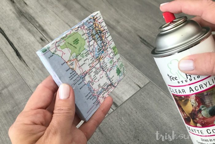 DIY Map Coasters Vacation Souvenirs {Handmade Gifts}; Thoughtful gift tutorial for Christmas, Grandparent's Day, Birthdays, Weddings, Mothers & Fathers Day. TrishSutton.com
