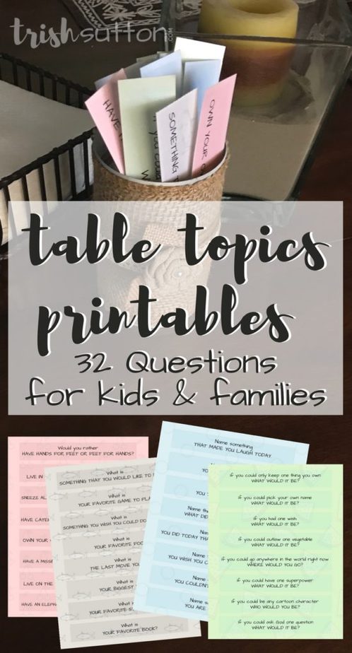 Table Topics Printable | 32 Questions for Kids & Families