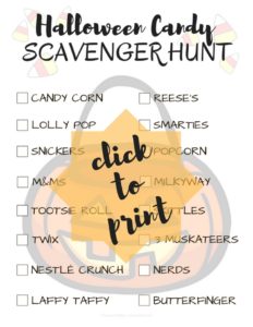 Halloween Candy Scavenger Hunt Free Printable by Trish Sutton