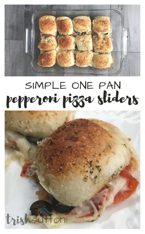 Simple Pepperoni Pizza Sliders; Appetizer or Family Meal. There is always a need for a quick and simple meal at our house. Simple Pepperoni Pizza Sliders; a one pan recipe for a family meal or party appetizer. TrishSutton.com