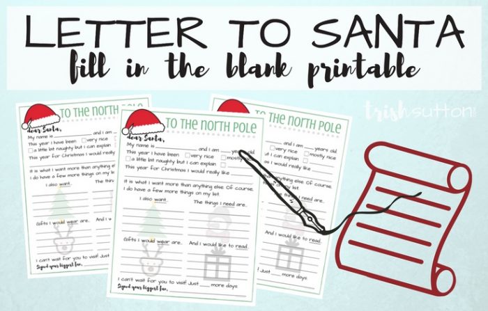 This fill in the blanks printable letter to Santa. TrishSutton.com