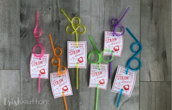 Kids Valentine Printable; Ex-STRAW-dinary Silly Straw TrishSutton.com