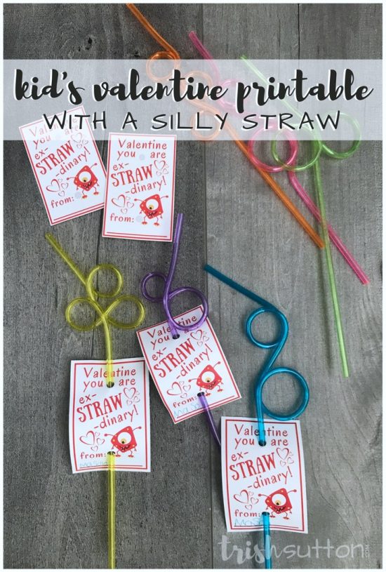 Kids Valentine Printable; Ex-STRAW-dinary Silly Straw TrishSutton.com