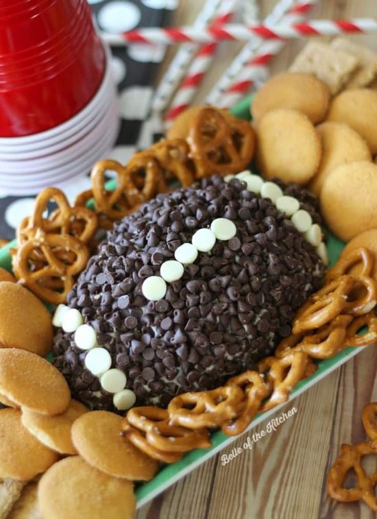 Gameday Football Shaped Foods | Big Game Party Ideas; this list of ideas for game day parties includes twelve ideas from chocolate treats to bean dip & meatloaf. TrishSutton.com