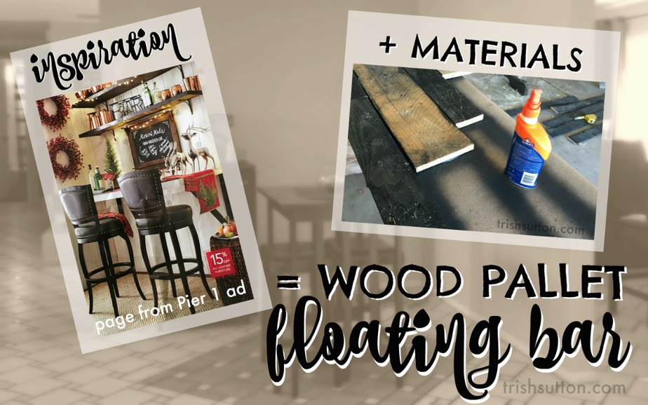 DIY Wood Pallet Floating Bar: makeover of an incomplete room aka 'the kitchenette'. How to build an Upcycled Wood Pallet Bar & Shelf with Epoxy Resin Top.