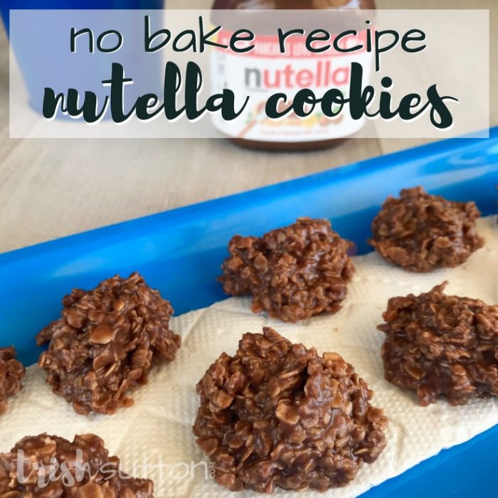 No Bake Nutella Cookies Recipe that is just as simple as No Bake Peanut Butter Cookies and it makes 36 cookies. TrishSutton.com #nutella #recipe #nobake