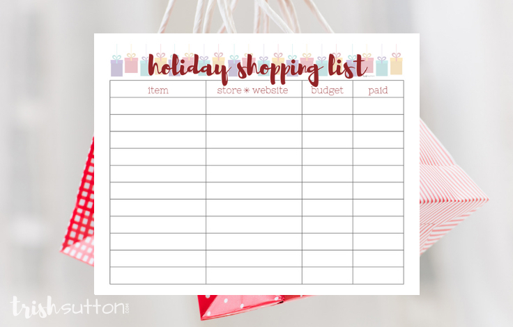 Free Printable Holiday Lists; get organized this Christmas with gift giving lists. Shopping list and gift idea list freebies by TrishSutton.com.