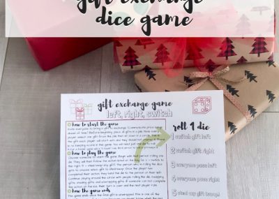 This fun gift exchange game is perfect for Christmas parties. Roll of the dice, follow the printable game card then switch, steal and unwrap. Free Printable Game Card.