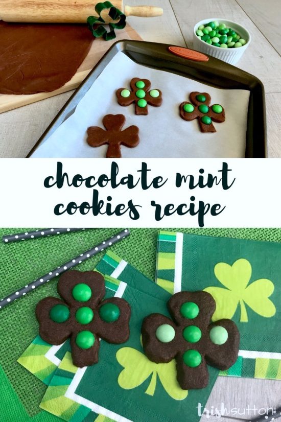Chocolate Mint Cookies Recipe; Celebrate St. Patrick's Day with Chocolate Mint Cookies in the shape of Shamrocks with this rolled cookie recipe. #stpatricksday #cookies TrishSutton.com