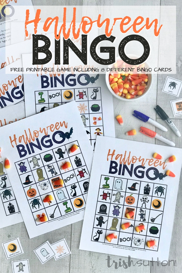 Printable Halloween Bingo Cards with Candy Corn Game Markers
