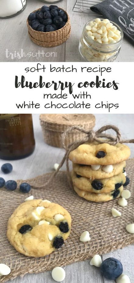 Soft Batch Blueberry Cookies made with White Chocolate Chips; Recipe TrishSutton.com