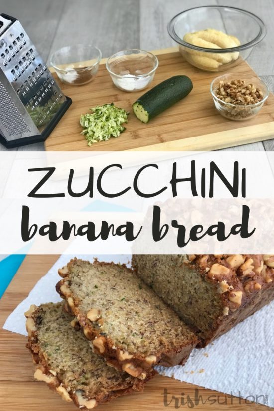 Zucchini Banana Bread ingredients on wood cutting board