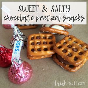 chocolate pretzel snacks with wrapped Hershey's kisses