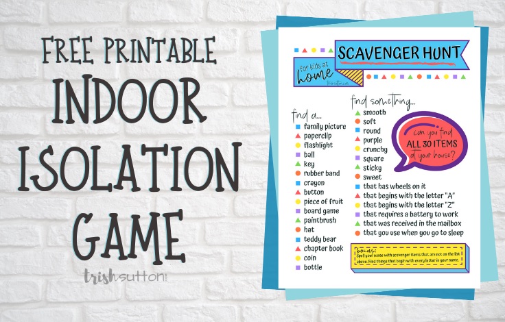 indoor scavenger hunt for kids free printable isolation game