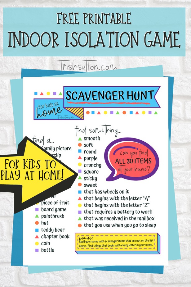 indoor scavenger hunt for kids free printable isolation game